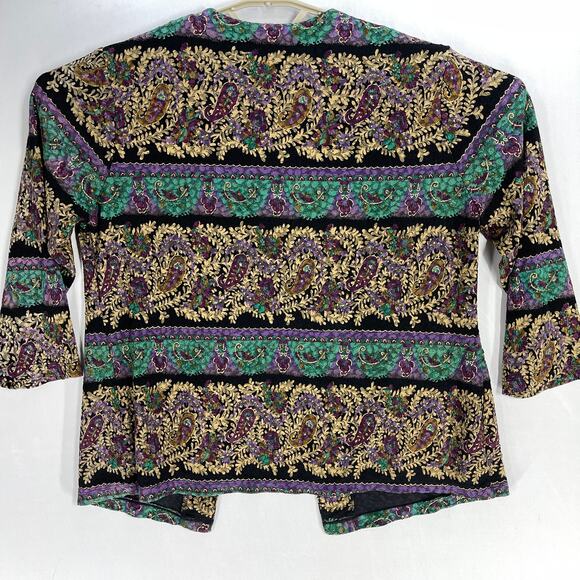 Vintage 80s Notations Jacket Womens Size L Purple Green Gold Paisley Bohemian - Picture 5 of 7